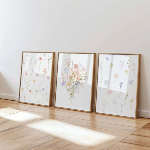 Kit 3 Quadros Decorativos Infantil - Jardim em Flores NO2 - 40x60 - Moldura Madeira