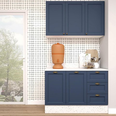 Cozinha Modulada Aurora Provençal 120cm Conjunto Clássico Cor:branco com Azul