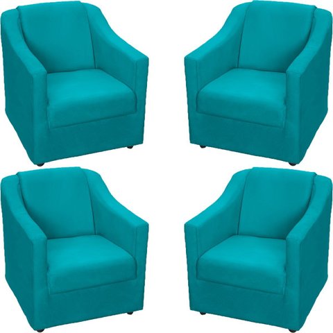 Kit 4 Poltronas Decorativas para Sala Recepção Consultório Manicure Cadeira Mila Suede