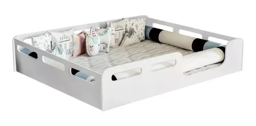 Cama Casal Montessoriana Espaçosa para Familia 100% MDF Com Grades Laterais Quarto Apartamento - 2