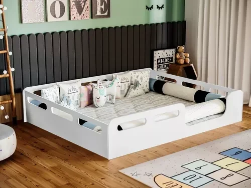 Cama Casal Montessoriana Espaçosa para Familia 100% MDF Com Grades Laterais Quarto Apartamento - 1