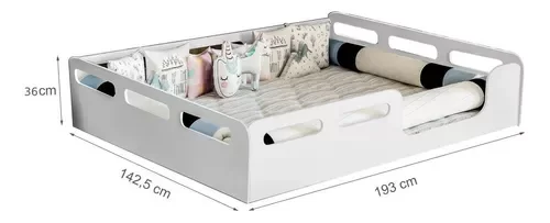 Cama Casal Montessoriana Espaçosa para Familia 100% MDF Com Grades Laterais Quarto Apartamento - 3