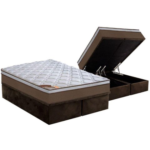 Cama Box Baú Queen: Colchão Molas Castor Pocket Revolution + Base CRC Suede Brown(158x198)