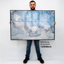 Ver imagem 2 de Quadro Decorativo Caixa Alta com Vidro Abstrato Mármore Azul Maya TaColado Moldura Madeira 120 x 80c
