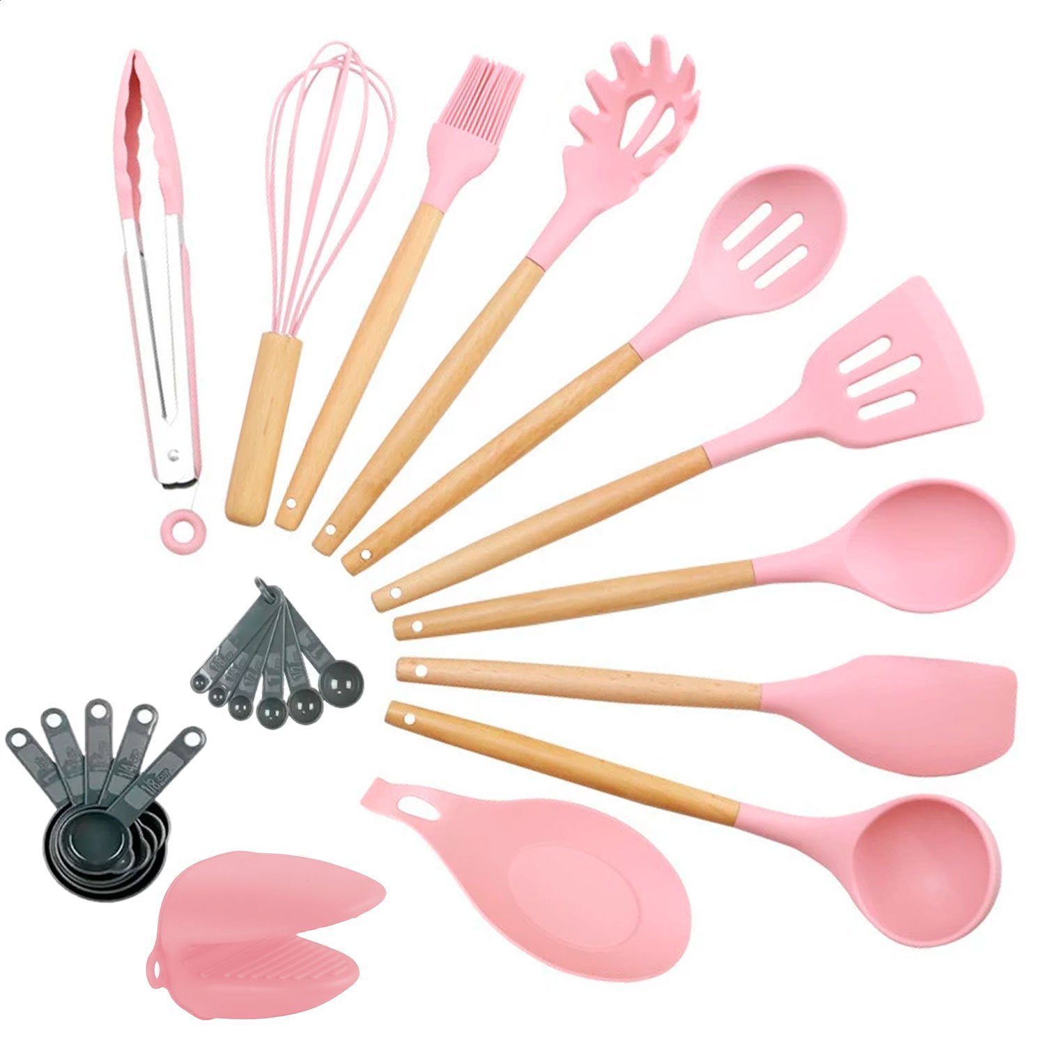 Kit De Utensílios Para Cozinha 13 Peças Em Silicone (Rosa)