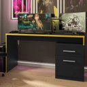 Ver imagem 1 de Mesa Gamer Escrivaninha DRX 4000 136cm Móveis Leão Preto Tx E Amarelo Tx