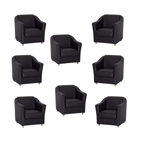 Kit 8 Poltronas Decorativa Reforçada Recepção Clinica Salão Courino Preto