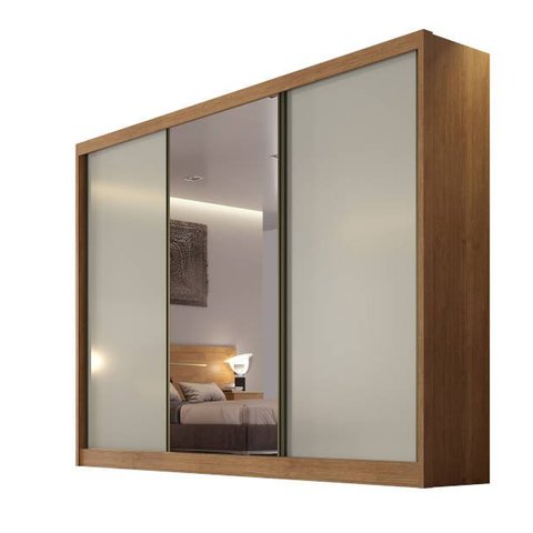 Guarda Roupa Casal com Espelho 3 Portas 6 Gavetas - Sollo-Cumaru/Fendi - Móveis Novo Horizonte