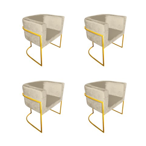 Kit 4 Cadeiras de Jantar Premium Base de Ferro Dourada Veludo Bege