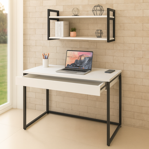 Kit Home Office Escrivaninha Industrial com Gaveta e Prateleira 100% Mdf Premium e Aço