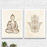 Kit 2 Quadros Esotéricos Buda E Hamsa 24x18cm:Madeira branca - 1