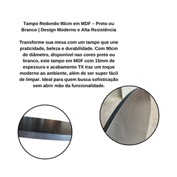 Tampo 90cm Redondo Madeira Mdf Mesa Moderna Resistente - 4