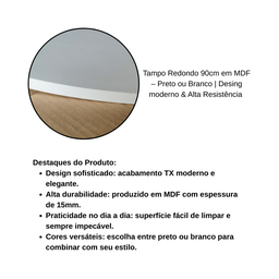 Tampo 90cm Redondo Madeira Mdf Mesa Moderna Resistente - 3