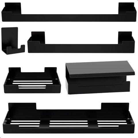 Kit de Acessórios para Banheiro 6 Peças Adesivo Preto F.elg