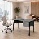 Ver imagem 1 de Mesa Escrivaninha 120cm x 60cm com Gaveteiro Suspenso e Tampo Chanfrado F5 Office Cor:Cinza Sagrado