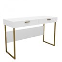 Ver imagem 2 de Escrivaninha Mesa Escritório 2 Gavetas 120cm Pés em Aço Olympia Branca E Dourado