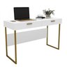 Escrivaninha Mesa Escritório 2 Gavetas 120cm Pés em Aço Olympia Branca E Dourado - 7