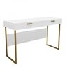 Escrivaninha Mesa Escritório 2 Gavetas 120cm Pés em Aço Olympia Branca E Dourado - 2