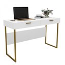 Ver imagem 7 de Escrivaninha Mesa Escritório 2 Gavetas 120cm Pés em Aço Olympia Branca E Dourado