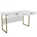 Ver imagem 4 de Escrivaninha Mesa Escritório 2 Gavetas 120cm Pés em Aço Olympia Branca e Dourado