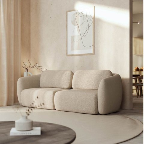 Sofá Modular 2 Lugares Bouclé Orla 190cm CabeCasa MadeiraOriginals Bege Areia