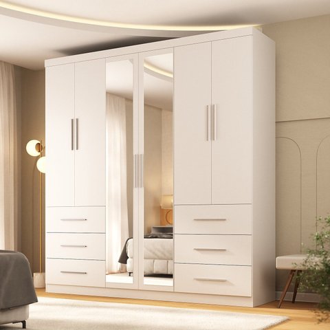 Guarda-Roupa Casal 100% MDF 6 Portas 6 Gavetas Verona Branco