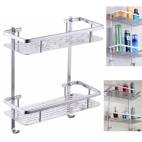Suporte Organizador Porta Shampoo Sabonete Box Banheiro Banho Prateleira Dupla Aluminio Resistente C