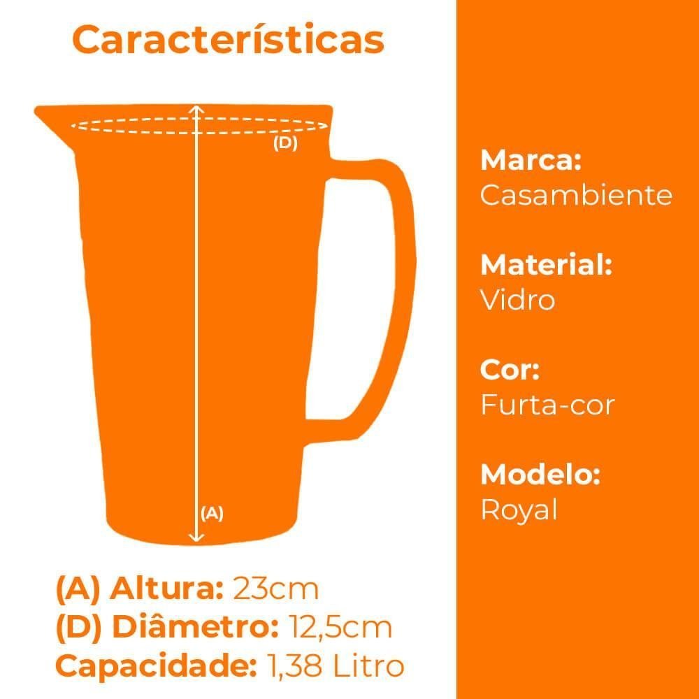 Jogo de Copo de Vidro E Jarra de Agua Suco Furta Cor Diamond 7 Peças