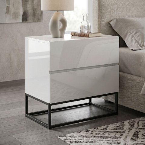 Mesa de Cabeceira Eros 45cm MDF Branco para Quarto de Casal Estilo Industrial Preto