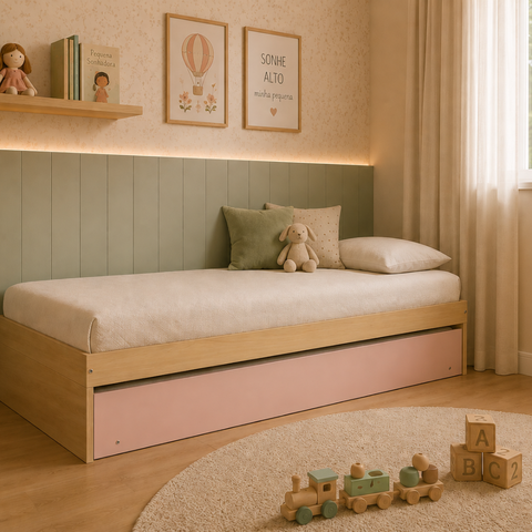 Bicama Infantil Solteiro MDF com Cama Auxiliar Linha Play