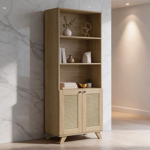 Estante Livreiro Multiuso para Sala Home Office 2 Portas 3D 70cm Tessaro A05 Carvalho - Lyam Decor