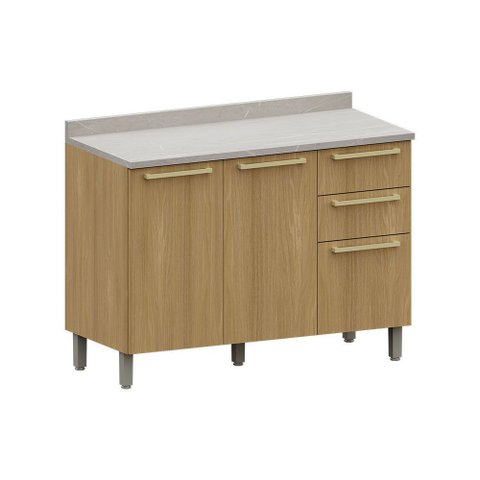 Balcão de Cozinha para Pia 120cm 2 Portas e 3 Gavetas com Tampo Elegance Luciane Móveis