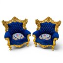 Ver imagem 1 de Par de Poltronas Classica Azul com Dourado - a: 113cm L: 94cm C: 80cm