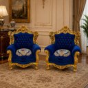 Ver imagem 2 de Par de Poltronas Classica Azul com Dourado - a: 113cm L: 94cm C: 80cm