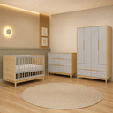 Ver mais imagens de Berço com Cômoda e Guarda Roupa Infantil Cinza com Carvalho Malva Linha Tomi Quater