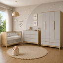 Ver imagem 1 de Berço com Cômoda e Guarda Roupa Infantil Cinza com Carvalho Malva Linha Tomi Quater