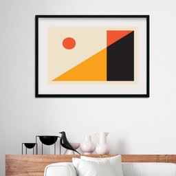 Quadro Geométrico Laranja Preto Amarelo - 60x48cm:madeira Branca - 1