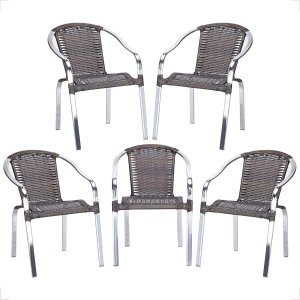5 Cadeira Maresia Aluminio Polido Fibra Sintetica Tr. Simples - Pedra Ferro