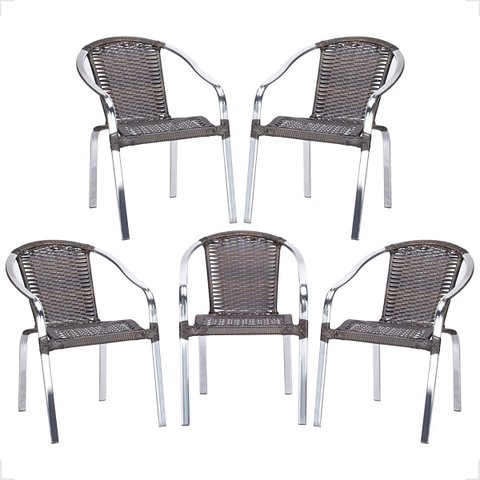 5 Cadeira Maresia Aluminio Polido Fibra Sintetica Tr. Simples - Pedra Ferro