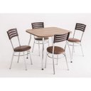 Ver imagem 1 de Conjunto Cromado Mesa Quadrada com Tampo e 4 Cadeiras com Assento Estofado 