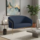 Ver imagem 1 de Sofá 2 Lugares Namoradeira Stella Base Industrial Alta Dourada Suede Azul Marinho D03 - D’Rossi