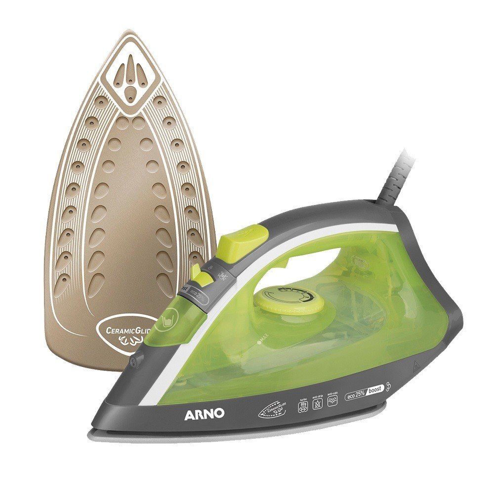 FERRO DE PASSAR A VAPOR ARNO 110V C/ BASE CERAMICA E SPRAY - VERDE ...