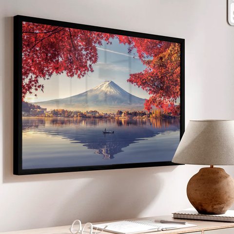 Quadro Decorativo As Margens do Monte Fuji Japão em Moldura Caixa Tacolado Moldura Trad 1cm Branca C