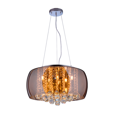 Lustre Pendente Plafon em Vidro e Cristal Attractive 50cm Moderno Quarto Sala Bivolt Âmbar