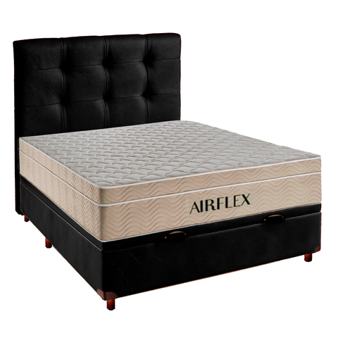 Cama Box Bau e Colchão Casal Molas Ensacadas Airflex + Cabeceira Preto
