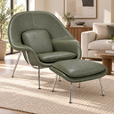 Ver imagem 1 de Poltrona Womb Chair com Puff em Couro Ecológico Verde Militar