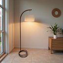 Ver imagem 2 de Luminária de Chão Floripa Abajur de Piso Moderno Metal Cúpula Cilíndrica Tecido Palha:cobre