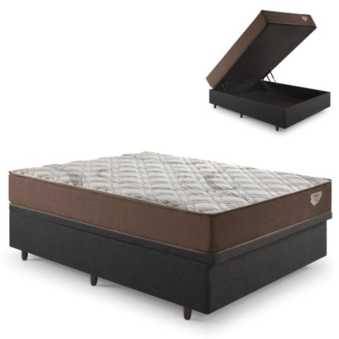Base Box Baú Casal 138x188 Linho Cinza com Colchão Relax Adorabile Molas Ensacadas