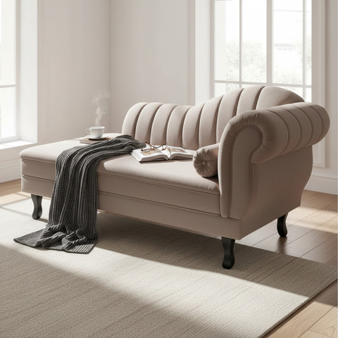 Recamier Decorativo Divã Amsterdã 147cm Lado Esquerdo Bouclé Capuccino