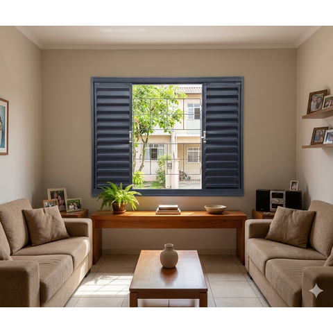 Janela Veneziana Aço Zarcão 4 Folhas Grade Quadriculada sem Vidro 100x100